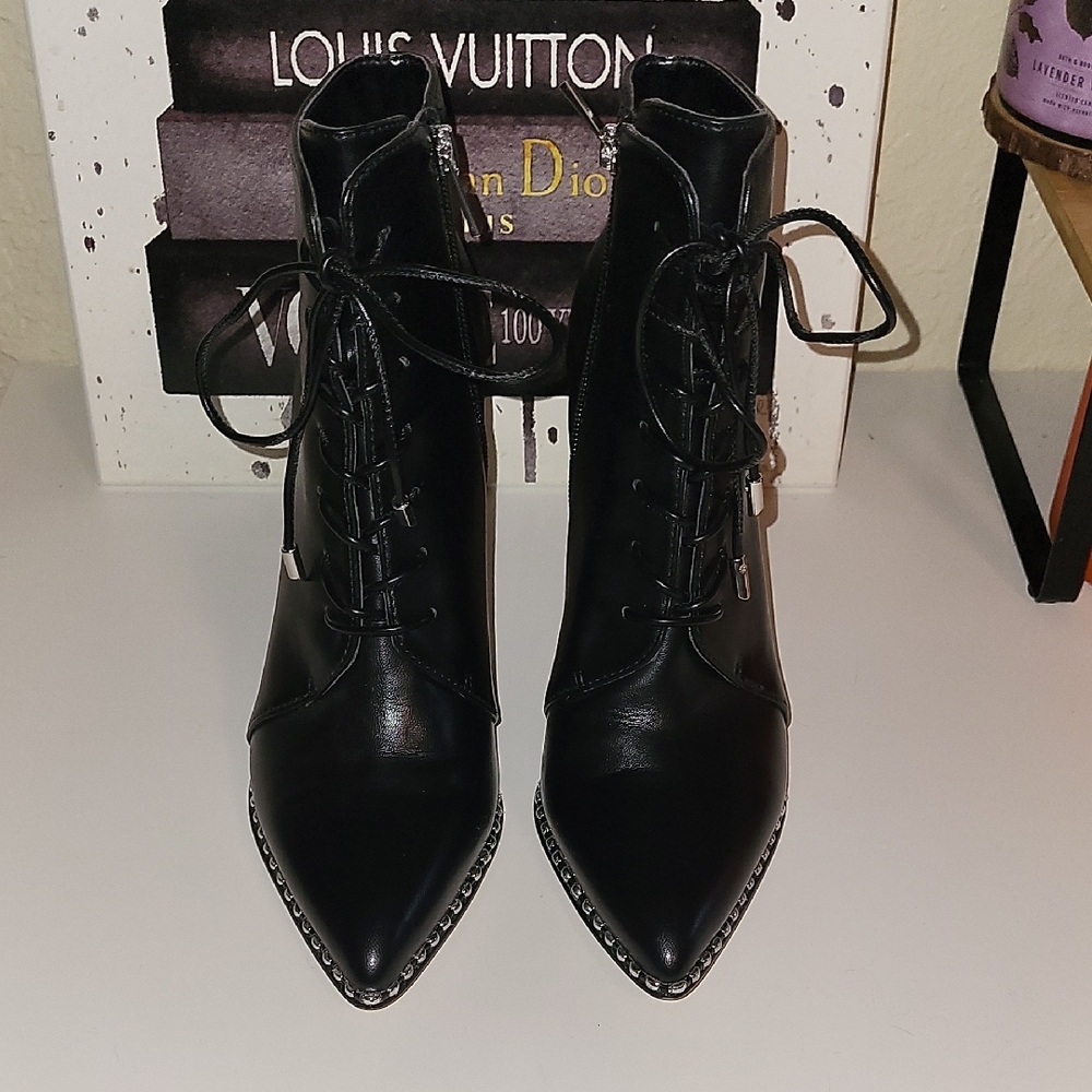 BCBGeneration Silver and Black Ankle Booties with Stiletto Heel